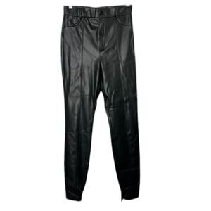 Zara Black Faux Leather High Waisted Pants with Zip Hem Women's Sz Medium